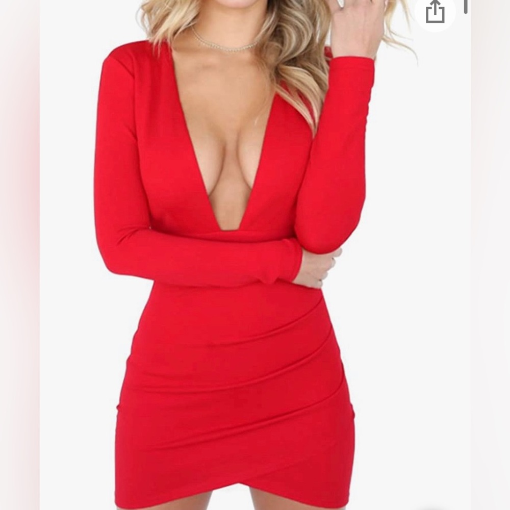 Haola Deep V Bodycon Red Dress Backless